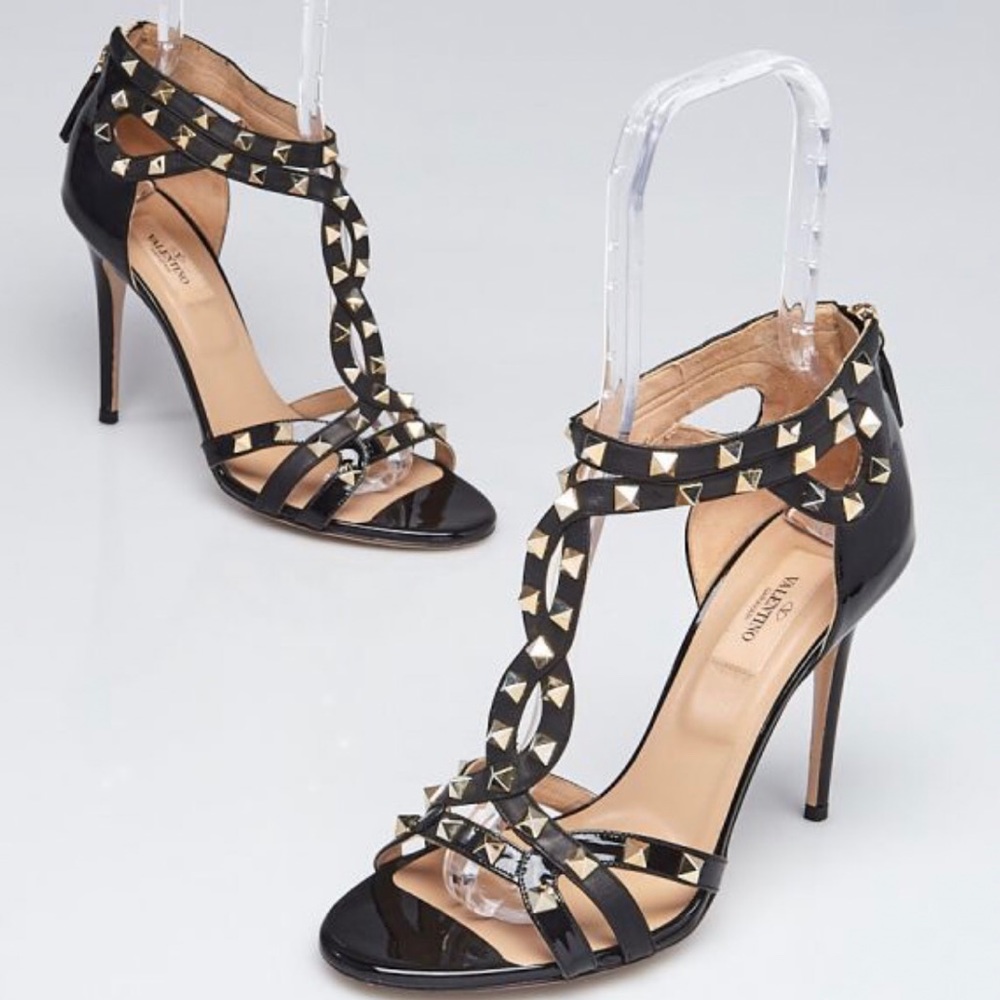 Valentino black leather rockstud Strappy sandals